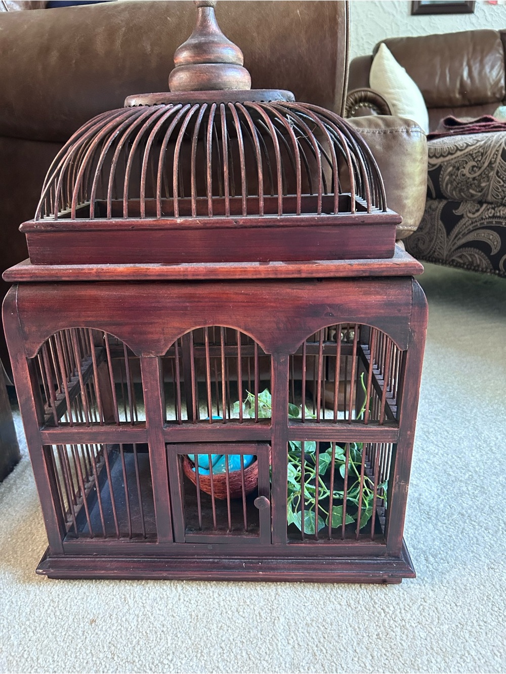 Perfect Condition Vintage Decorative Wooden Bird Cage with Faux Nest